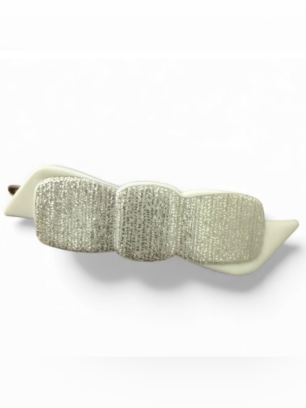 New 1950’s Vintage Bow Barrette in Silver White, Made‎ in France